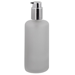 Mattglas, Gel-Spender Flasche, m. silber Lotionspender, 200 ml Kosmetex Glas-Flasche, Flakon, leer 