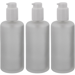 Mattglas, Gel-Spender Flasche, m. weißer Lotionspender, 200 ml Kosmetex Glas-Flasche, Flakon, leer 3× 200 ml Mattglas