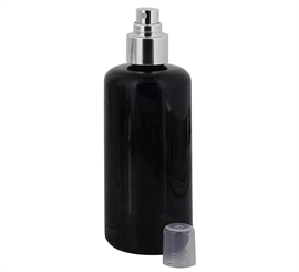 Violettglas, Zerstäuber-Flasche, m. silbernem Pumpzerstäuber Kosmetex Glas-Flasche, Flakon, leer 