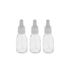 Kosmetex Klarglasflasche mit Pipette, leere 30ml Glasflasche, Pipettenflasche mit kompletter Pipettenmontur. 3 x 30 ml