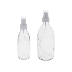 Klarglas-Flasche mit Zerstäuber Kosmetex Sirupflasche, Enghalsflasche 
