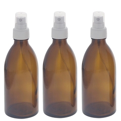 3× 150 ml Braunglas-Flasche mit Zerstäuber Kosmetex Glas Sprüh-flasche, Enghalsflasche 3× 150 ml