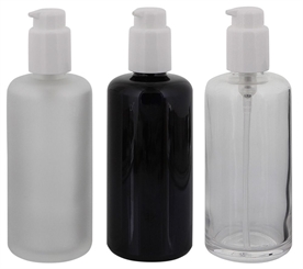 Gel-Spender Flasche, Lotionspender, 200 ml Kosmetex klar-, matt-, violett-Glas Flakon 