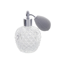 Parfümflakon Kosmetex Zerstäuber Ballpumpe runde Form 75 ml Glas-Flakon für Parfüm, Colognes, leer Ballp. Silber
