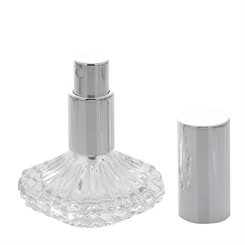 Glas Flakon mit Kristallglasschliff, 25ml für Parfum, Gesichtswasser, Raumduft, leer mit Zerstäuber, Kosmetex Silber