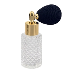 Glas-Flakon mit Kristallschliff Art, 25ml Kosmetex Parfüm-Flakon mit Ballpumpe, leer Gold