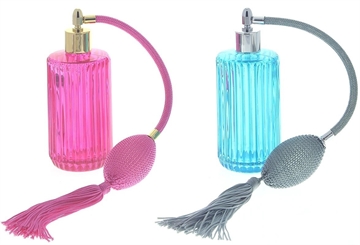 Glas-Zerstäuber mit Ballpumpe und Quaste. Pumpzerstäuber leer, Art deco Stil, 100ml 