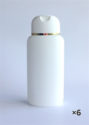 6 ovale Klappflaschen weiß mit Goldrand 200ml, Kosmetex leer zum Befüllen, Dusch Shampoo-Flasche 6x m. Goldrand