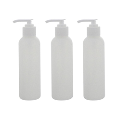 Leere Kunststoff-Flasche mit Pumper 150ml, Kosmetex BOSTON Pumper-Flasche, Plastik, zylindrisch, halbtransparent, klein 3 x 150ml