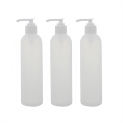 Leere Kunststoff-Flasche mit Pumper 250ml, Kosmetex BOSTON Pumper-Flasche, Plastik, zylindrisch, halbtransparent, mittel 3 x 250ml