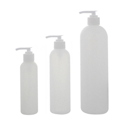 Leere Flasche mit Pumper 150ml, 250ml, 500ml, Kosmetex BOSTON Pumper-Flasche, Plastik, zylindrisch, halbtransparent 