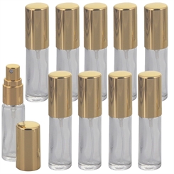 10 Mini Parfüm-Zerstäuber Gold leer, je 5ml Kosmetex Glas-Flakon für Parfum, Colognes 