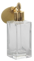 Glas-Flakon mit gold Ballpumpen Zerstäuber. Leer, 50 ml Kosmetex Glas-Flakon Parfümzerstäuber, gerade Linie, für Cologne 