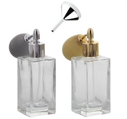 Glas-Flakon mit gold Ballpumpen Zerstäuber. Leer, 50 ml Kosmetex Glas-Flakon Parfümzerstäuber, gerade Linie, für Cologne 