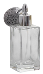Glas-Flakon mit Ballpumpe Zerstäuber. Leer, 50 ml Kosmetex Glas-Flakon Parfümzerstäuber, silber, für Colognes 