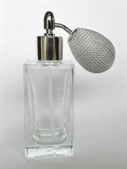 Glas-Flakon mit Pumpzerstäuber. Leer, 50 ml Kosmetex Glas-Flakon Parfüm-Zerstäuber, silber, für Colognes Ballp. Silber
