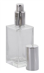 Kubischer Parfümflakon Glas mit Zerstäuber, Kosmetex Flakon für Parfum Colognes, leer 50ml Silber
