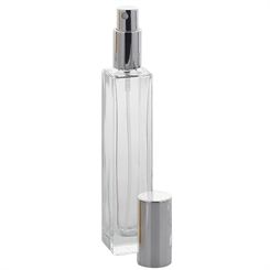 Glas-Flakon Parfüm-Zerstäuber, 50 ml Kosmetex Gerade Linie, für Colognes, leer Silber