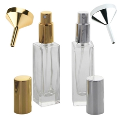 Glas-Flakon Parfüm-Zerstäuber, 30ml Kosmetex Gerade Linie, für Colognes, leer 2er Set+2 Trichter