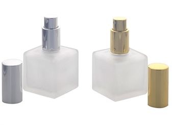Kosmetex Kubischer Glas-Flakon, 50 ml mit silber oder gold Parfüm-Zerstäuber Mattglas 