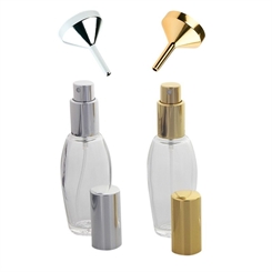 Parfümflakon Glas mit Zerstäuber Ballpumpe, 30ml Kosmetex Flakon ovale Form für Parfum, Colognes, leer 2er Set+2 Trichter