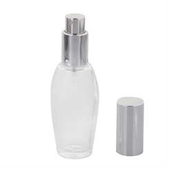Parfümflakon Glas mit Zerstäuber, 30ml Kosmetex Flakon ovale Form für Parfum, Colognes, leer Silber