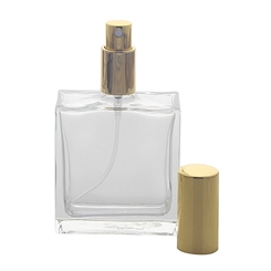 Kosmetex leerer, eckiger Glas-Flakon, 100 ml mit gold. Parfüm-Zerstäuber Gold