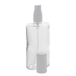 Ovale Klarglasflasche mit Zerstäuber und Kappe weiss, Leerer Kosmetex Flakon, Glas-Flasche 100ml 