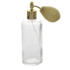 Kosmetex Parfümflakon mit Ballpumpe, Glas 100ml Flakon für Parfum Colognes, leer Gold