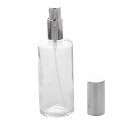 Kosmetex Parfümflakon Glas mit Zerstäuber, 100ml Flakon für Parfum Colognes, leer Silber
