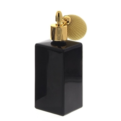 Glas-Flakon Schwarz mit goldenem Aufsatz und Ballpumpe, 100ml Kosmetex Parfüm-Zerstäuber, leer 