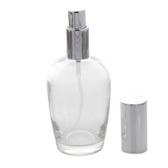 Kosmetex Parfümflakon Glas mit Zerstäuber, 50ml Flakon Flaschenform für Parfum, Colognes, leer Silber