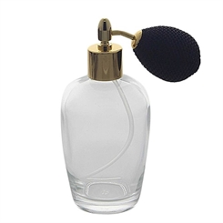 Bauchiger Parfümflakon mit Ballpumpe, Glas 100ml Flakon Kosmetex für Parfum Colognes, leer Schwarz-Gold