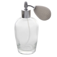 Bauchiger Parfümflakon mit Ballpumpe, Glas 100ml Kosmetex Flakon für Parfum Colognes, leer Silber