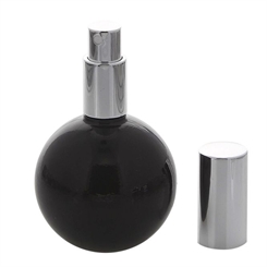 Parfümflakon Kosmetex Zerstäuber, rund, schwarz, glänzend 100 ml Flakon für Parfum, Colognes, leer Silber