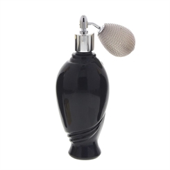 Schwarzer Glas-Flakon Art Deco Amphore, 100ml Kosmetex Parfüm-Zerstäuber mit Ballpumpe Silber 