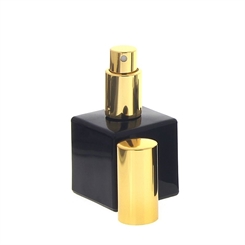 Glas-Flakon schwarz mit goldenem Zerstäuber, 50ml Kosmetex Glas Parfüm-Zerstäuber, leer gold