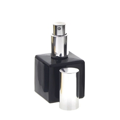 Schwarzer Glas-Flakon mit silbernem Zerstäuber, 50ml Kosmetex Glas Parfüm-Zerstäuber, leer silber