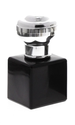 Glas-Flakon schwarz mit silbernem Kugel-Kopf, Zerstäuber 50ml Kosmetex Glas Parfüm-Zerstäuber, leer Silber Kugelkappe