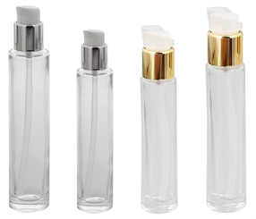 Runder Glas-Flakon m. Pumper, Gel-Spender, 15 oder 30 ml Kosmetex Pumpflasche, Gel, Lotion-Spender, leer 