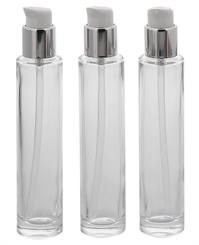 Runder Glas-Flakon m. Pumper, Gel-Spender, 30 ml Kosmetex Pumpflasche, Gel, Lotion-Spender, leer 3x 30ml Silber