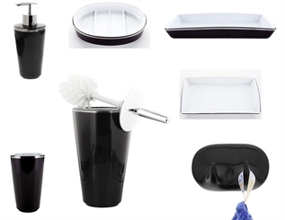 Bad-Garnitur Nero, Schwarz, Silber Platin Kosmetex Bad Accessoires aus Porzellan 