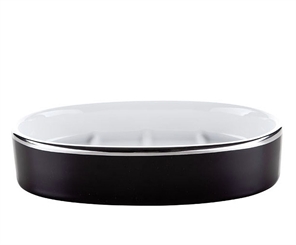 Seifenschale Nero, Schwarz mit Silber Platinrand Kosmetex Bad Accessoires aus Porzellan Seifenschale