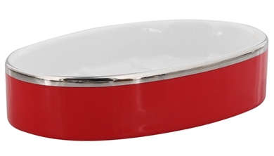 Seifenschale aus Porzellan, Rot mit Silber Platin-Rand Kosmetex Schale Garnitur "Rosso" Bad Accessoires 