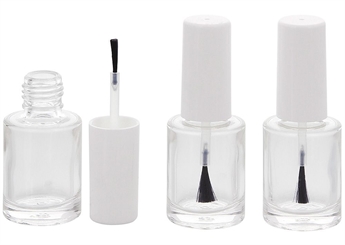 Glasklare leere Nagellack-Flasche Rund mit Pinsel, für Selbstabfüller, Kappe weiss, 10ml, Kosmetex 