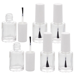 Glasklare leere Nagellack-Flasche Rund mit Pinsel, für Selbstabfüller, Kappe weiss, 10ml, Kosmetex 6 Stück