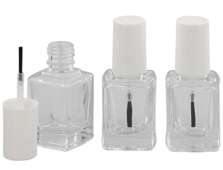 Glasklare leere Nagellack-Flasche mit Pinsel, für Selbstabfüller, Kappe weiß, 13 ml, Kosmetex 