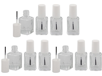 Nagellack-Flasche mit Pinsel, Glasklar leer für Selbstabfüller Kosmetex, Kappe weiß 13 ml 10 Stück