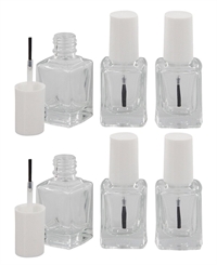 Nagellack-Flasche mit Pinsel, Glasklar leer für Selbstabfüller Kosmetex, Kappe weiß 13 ml 6 Stück