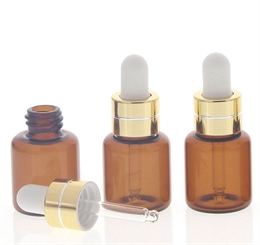 Kosmetex Serum-Flasche mit weißer Silikonpipette, 3 kleine 5ml Braunglas Fläschchen mit Pipette 3 Stück